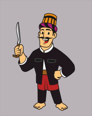 Endonezya Yerlisi Aceh Kabilesi Geleneksel Kostümlü Erkek