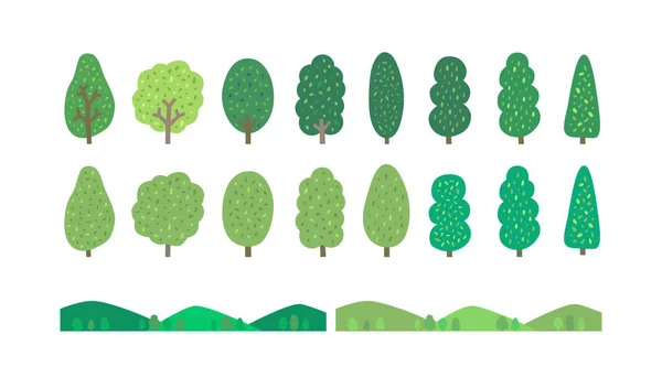 Árboles Verdes Planos Vector Ilustración Conjunto — Vector de stock