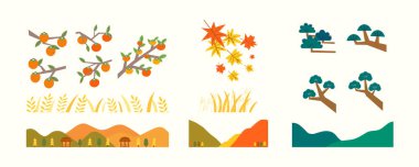 Chuseok için bitki, ağaç ve dağ seti