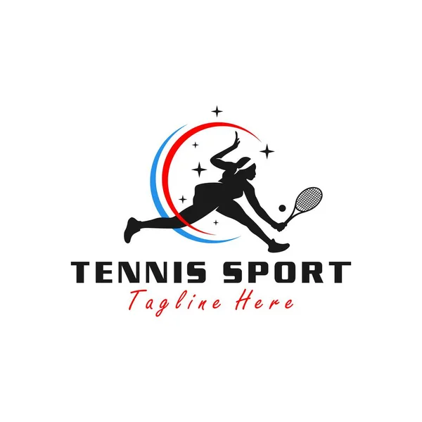 Mujer Tenis Deporte Vector Ilustración Logo Diseño — Archivo Imágenes Vectoriales
