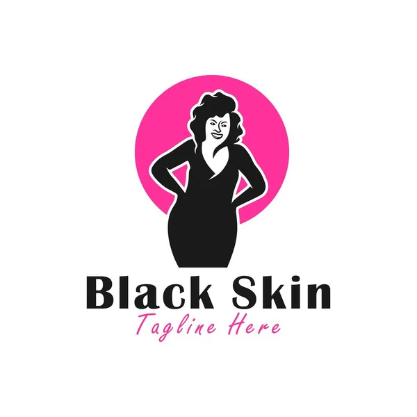 Siyah Kadın Vektör Illüstrasyon Logosu Tasarımı — Stok Vektör