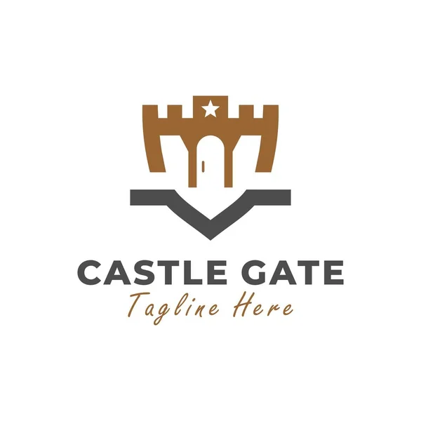 stock vector castle gate shield vector illustration logo design