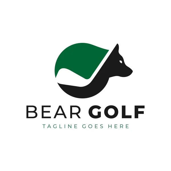 Orso Golf Negativo Spazio Logo Design — Vettoriale Stock