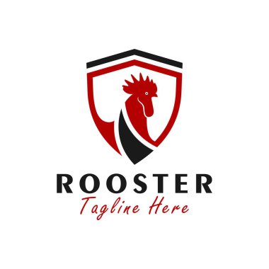 Rooster kalkan vektör illüstrasyon logosu tasarımı