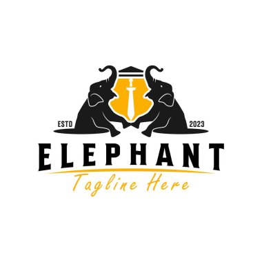 elephant shield illustration logo design clipart