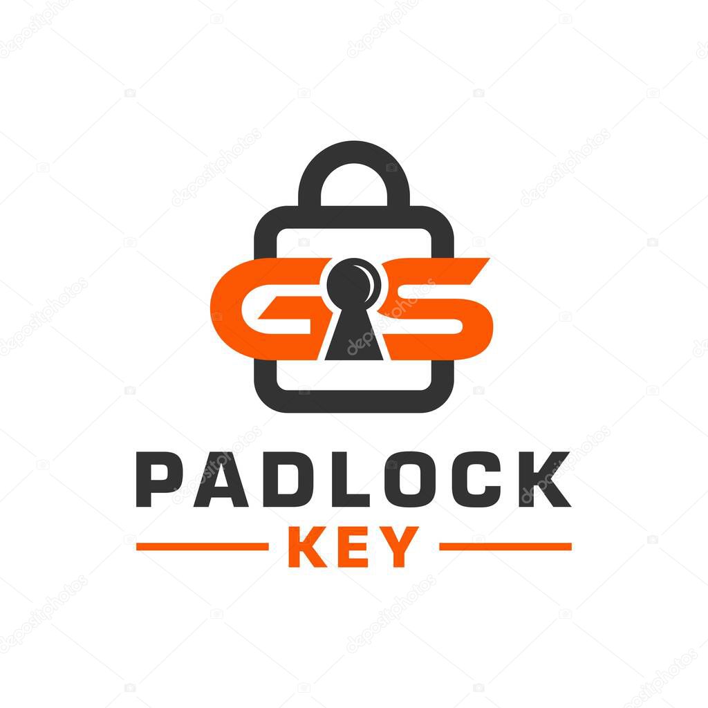 Logo design illustration of a key padlock with the letter GS