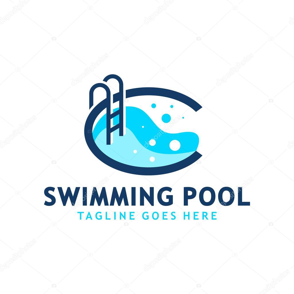 Swimming pool logo design with the letter C