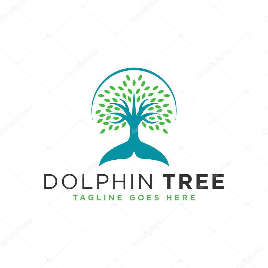 Dolphin tree illustration logo design