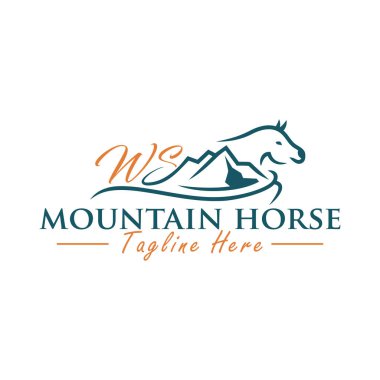 Dağın üzerinde WS harfiyle at eğitim logosu tasarımı.