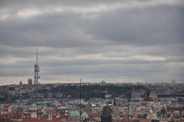 View of Prague and its roofs from Prague Hill, Prague, Czech Republic.