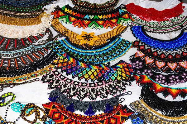 Necklace Beads Traditional Ethnic Group Saraguro Province Loja Ecuador — Stock Photo, Image