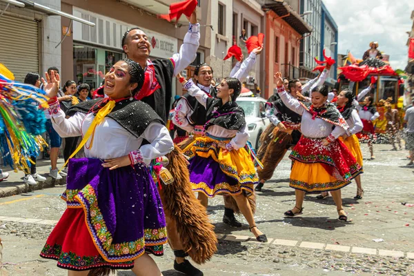 Cuenca Ecuador Februari 2023 Carnavalsoptocht Cuenca Volksdansers Van Provincie Azuay — Stockfoto