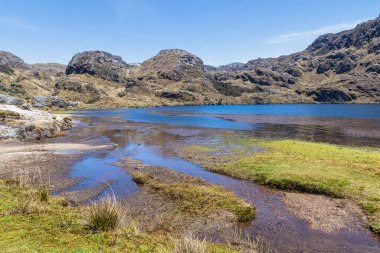 El Cajas Ulusal Parkı 'ndaki Toreadora Gölü. Dağ manzarası. Ekvador, Cuenca şehrine yakın. 