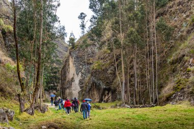 Azuay, Ekvador - 29 Eylül 2024: Bir grup turist El Pailn Kanyonu 'nda Chobshi, Sigsig Canton, Azuay Eyaleti, Ekvador dağlık kesiminde yer alıyorlar.