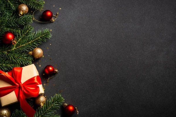 Piso Navidad Yacía Fondo Con Decoraciones Navideñas Vista Superior Negro —  Fotos de Stock