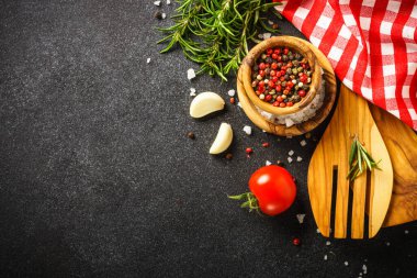 Ingredients for cooking. Food background. Top view on black background.