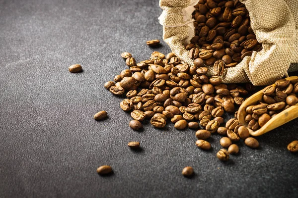 Roasted Coffee Beans Burlap Bag Close — Foto de Stock