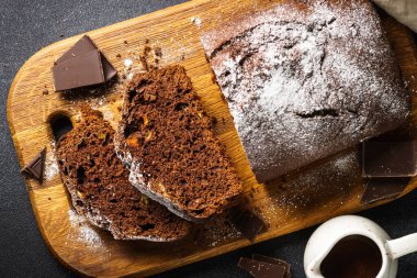 Chocolate cake with oranges. Homemade baking.