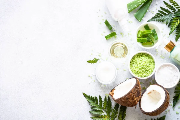 Natural Cosmetic Concept Homemade Cosmetic Aloe Sea Salt Green Leaves — Stockfoto
