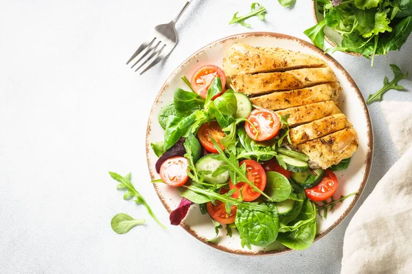 Healthy Food Plate White Green Salad Roasted Chicken Fillet Top —  Fotos de Stock
