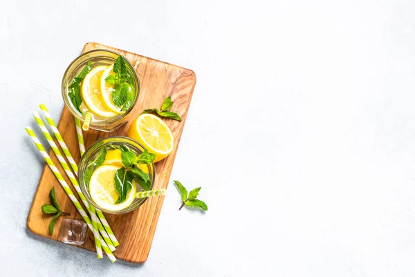 Lemonade Glass White Table Cold Summer Drink Top View Copy — Stock Photo, Image