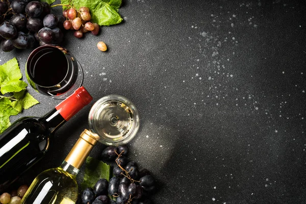 Wine Set Black Background White Red Wine Glass Wine Bottle — Stock Photo, Image