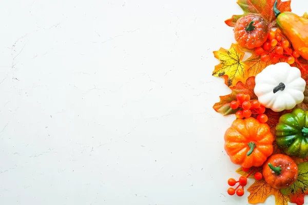 Podzimní Rovina Ležela Pozadí Bílé Izolaci Dýně Podzimní Listí Podzimní — Stock fotografie