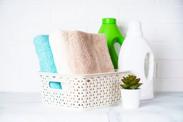 Toallas Limpias Detergente Lavandería Baño — Foto de Stock