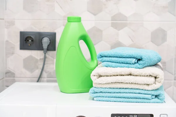Stack Clean Towels Detergent Washing Machine — Stock Photo, Image