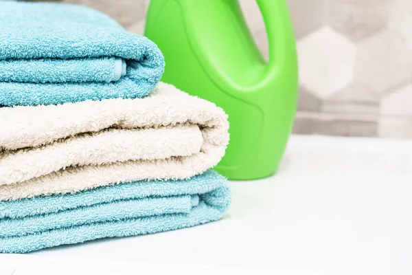 Stack Clean Towels Detergent Washing Machine — Stock Photo, Image