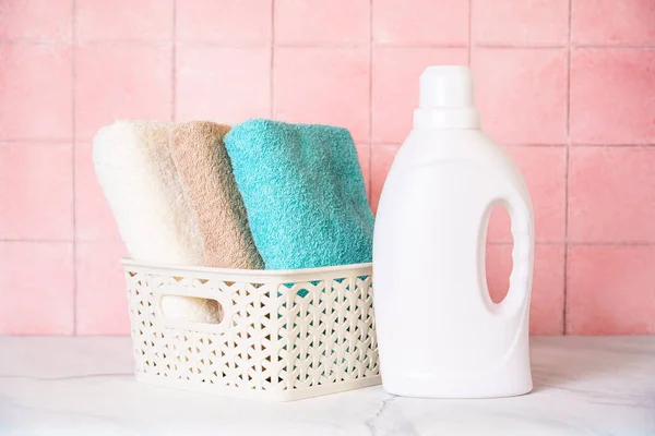 Clean Towels Detergent Laundry Bathroom Tile Wall — Stock Photo, Image