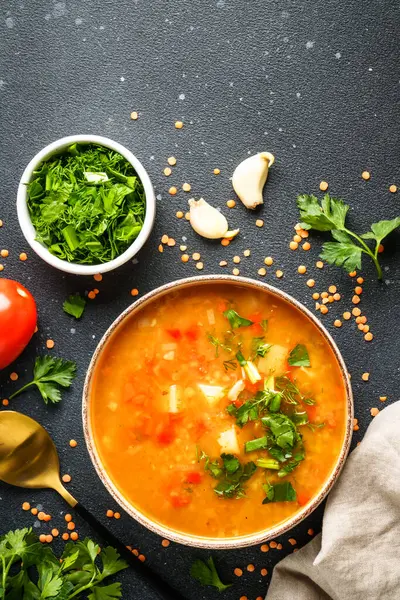 Φακή Σούπα Κόκκινη Φακή Σούπα Παραδοσιακό Φαγητό Της Μέσης Ανατολής Εικόνα Αρχείου