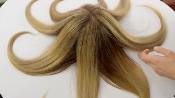 美容室の特別ディスクで髪の毛や染料を作る 染料で覆われた髪 — ストック動画