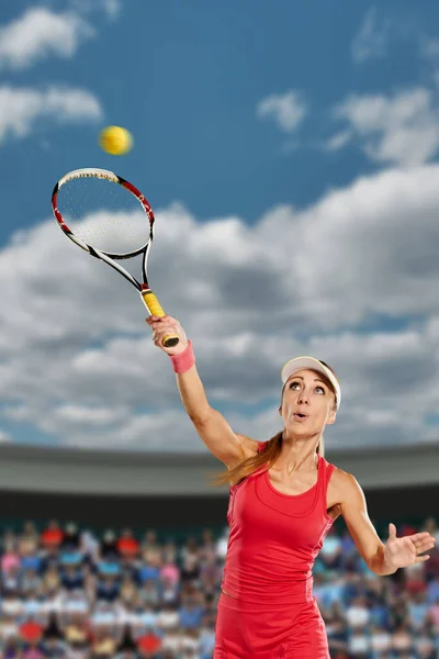 Attractive Sporty Woman Swinging Her Racket Hit Incoming Ball Jogdíjmentes Stock Képek