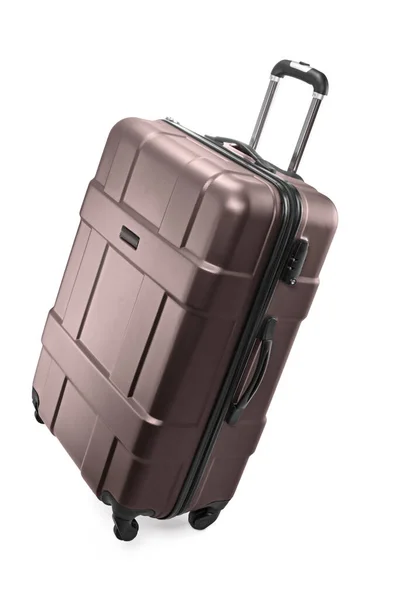 Duży Brązowy Plastikowy Worek Bagaż Kołami Podróży — Zdjęcie stockowe