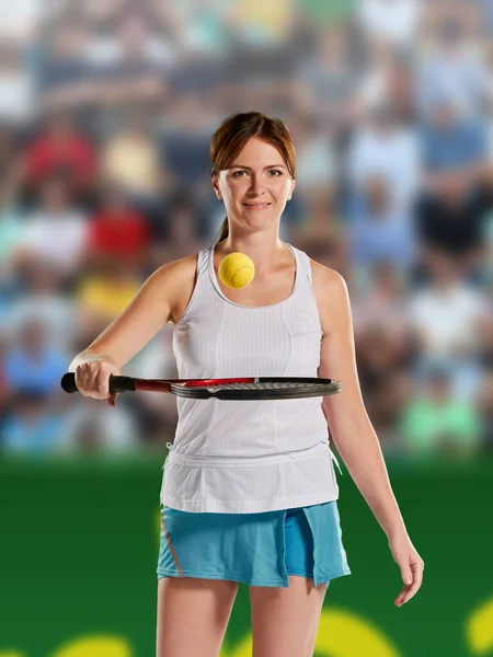 Portrait Young Beautiful Female Tennis Player Professional Tennis Court — Stok fotoğraf