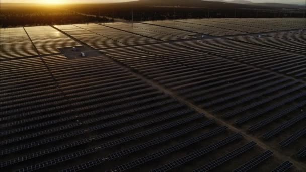 Panel Pembangkit Listrik Tenaga Surya Lapangan Energi Hijau Saat Matahari — Stok Video