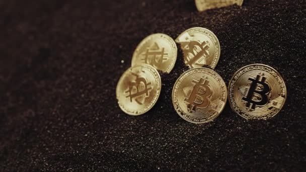 Криптовалюта Bitcoin Екстремально Крупним Планом Фондові Кадри Золоті Монети Бтк — стокове відео