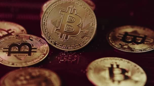 Crypto Mata Uang Bitcoin Ekstrim Menutup Rekaman Saham Koin Emas — Stok Video
