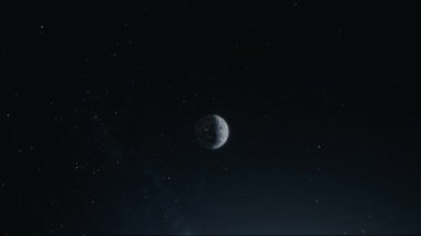 Parlak atmosferli uzaydan Dünya 'nın sinematik animasyon görüntüsü. Kozmik karanlıkta dönen Dünya gezegeninin gerçekçi üç boyutlu animasyonu. Dünya 'nın yıldızlı arkaplanlı yörüngesinden son derece detaylı CGI görüntülemesi. Efsanevi hava sahası 