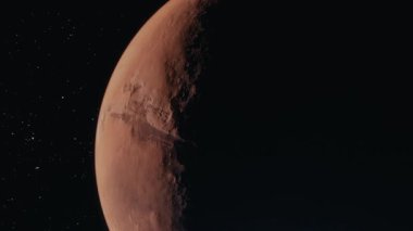 Mars 'ın gerçekçi yüzey detaylarıyla sinematik animasyonu. Mars manzarasının 4K 'daki destansı CGI görüntüsü, derin uzayda Kızıl Gezegen' in Ultra HD animasyonu. Kozmik arkaplan ile dönen Mars animasyonu