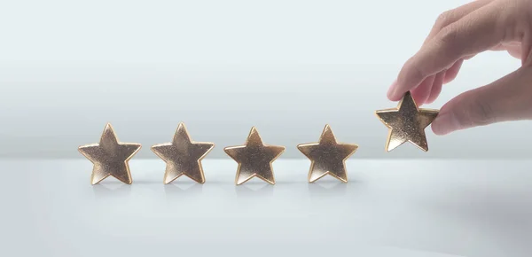 Rise Increasing Five Stars Human Hand Increase Rating Evaluation Classification — Stock Photo, Image