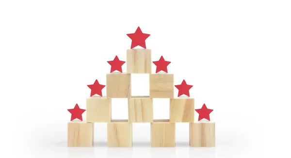 5つ星のシンボルを持つ木製のブロック評価を高め 顧客体験 — ストック写真