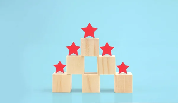 Wooden Blocks Five Star Symbol Increase Rating Customer Experience — Stock Photo, Image