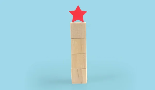 Dřevěné Bloky Pětihvězdičkovým Symbolem Zvýšení Hodnocení Zkušenosti Zákazníků — Stock fotografie