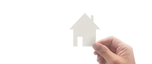 Hände Halten Papierhaus Einfamilienhaus Und Versicherungskonzept — Stockfoto