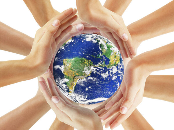 Glass globe in hand,Energy saving concept, Elements of this image furnished by NASA