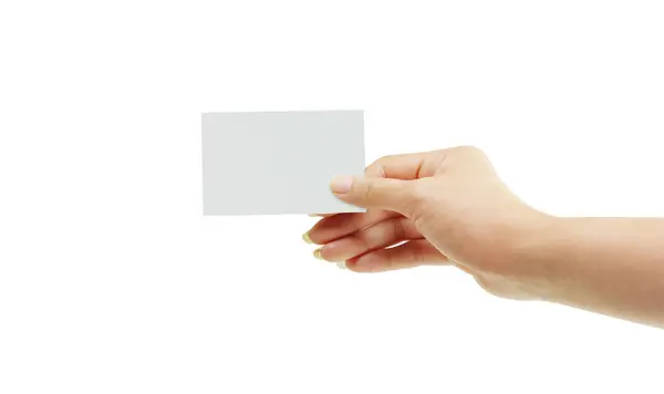 Närbild Hand Hålla Papper Handen Isolerad Stockbild