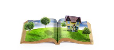 Açık kitap kaldırmalı ve ev