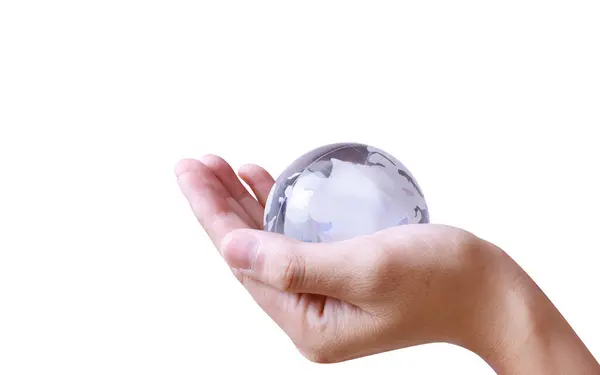 Holding Glowing Earth Globe His Hand Stock Picture